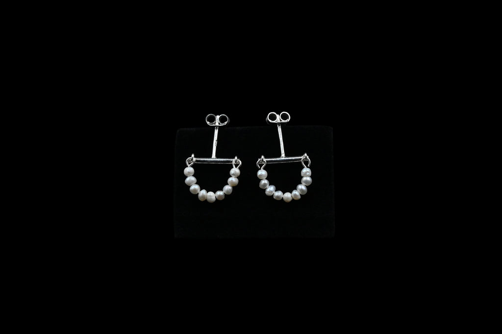 925 Silver Half Moon freshwater pure pearl Earrings