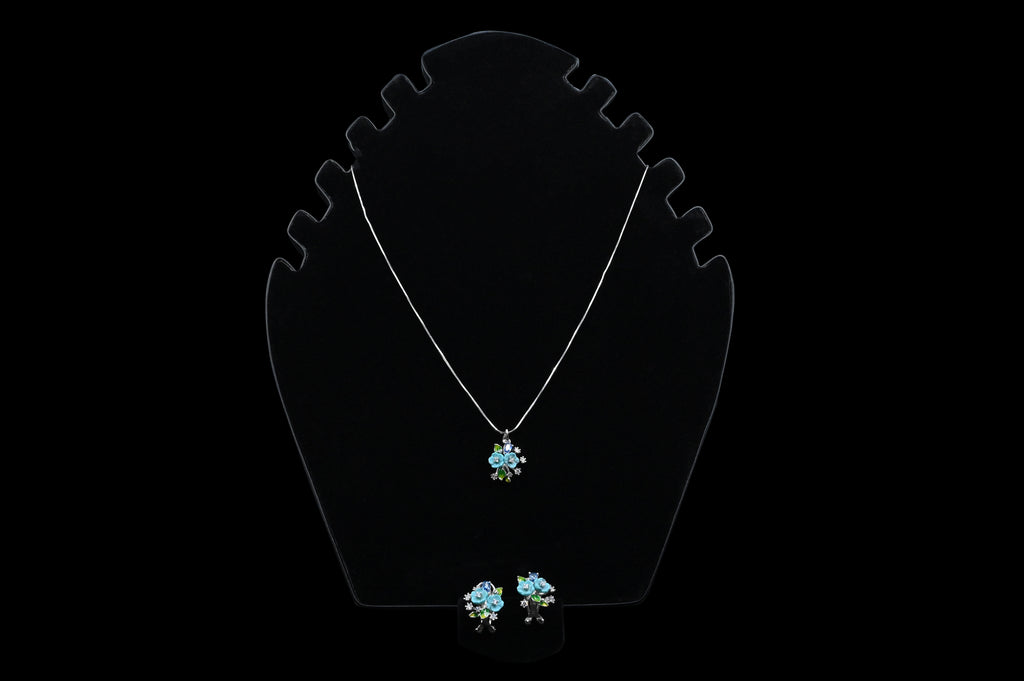 925 Sterling Silver flower Pendant Earring Handcrafted Jewellery Set