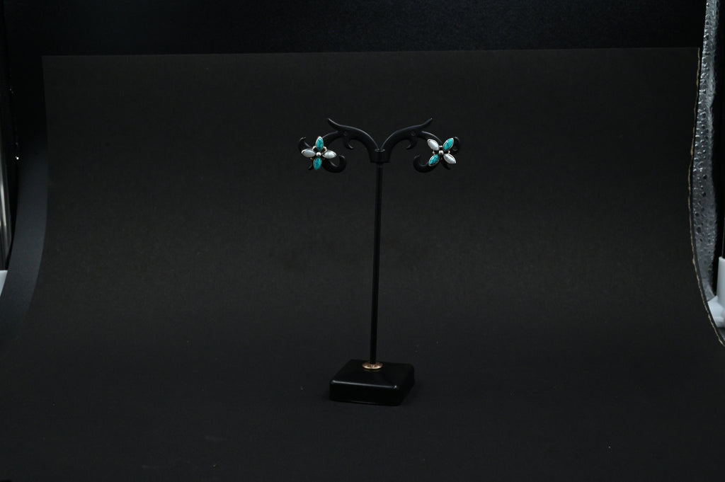925 Silver Flower Stud with Turquoise and freshwater pearl