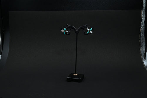 925 Silver flower Stud with Turquoise and fresh water pearl