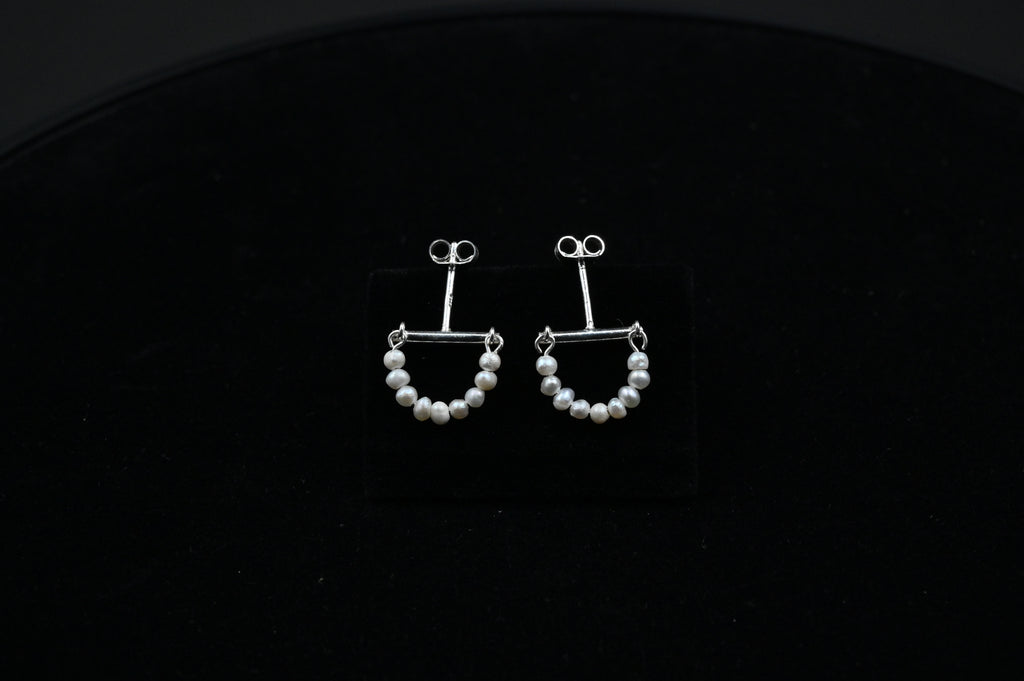 925 Silver Half Moon freshwater pure pearl Earrings