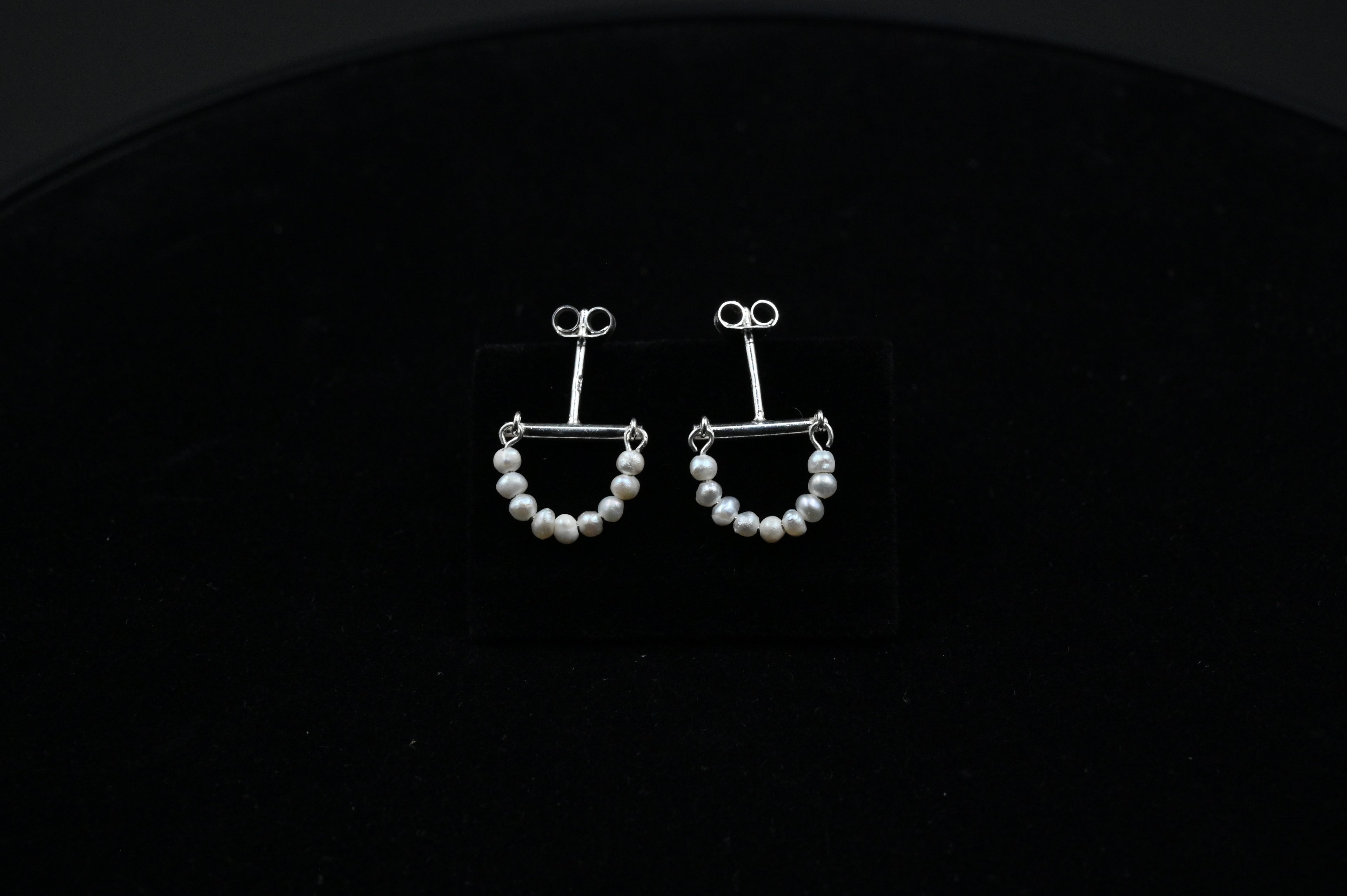 925 Silver Half Moon fresh water pure pearl Earrings