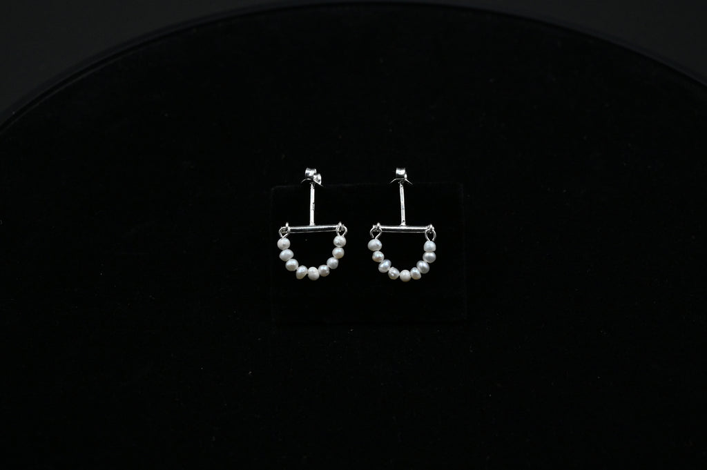 925 Silver Half Moon freshwater pure pearl Earrings
