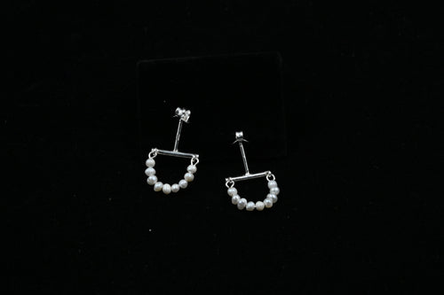925 Silver Half Moon fresh water pure pearl Earrings
