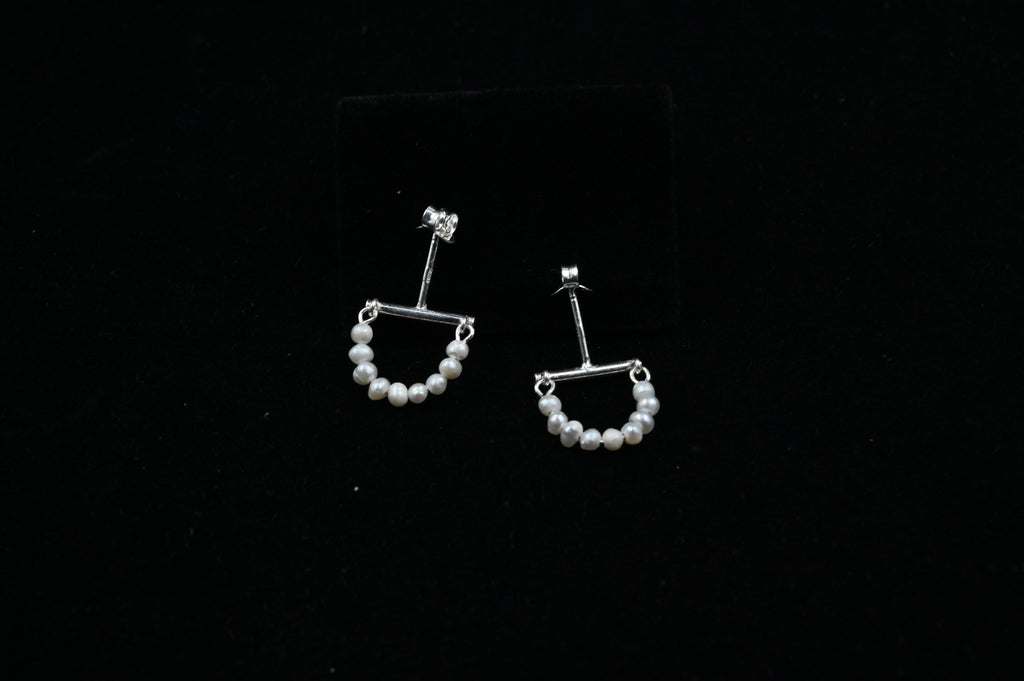 925 Silver Half Moon freshwater pure pearl Earrings