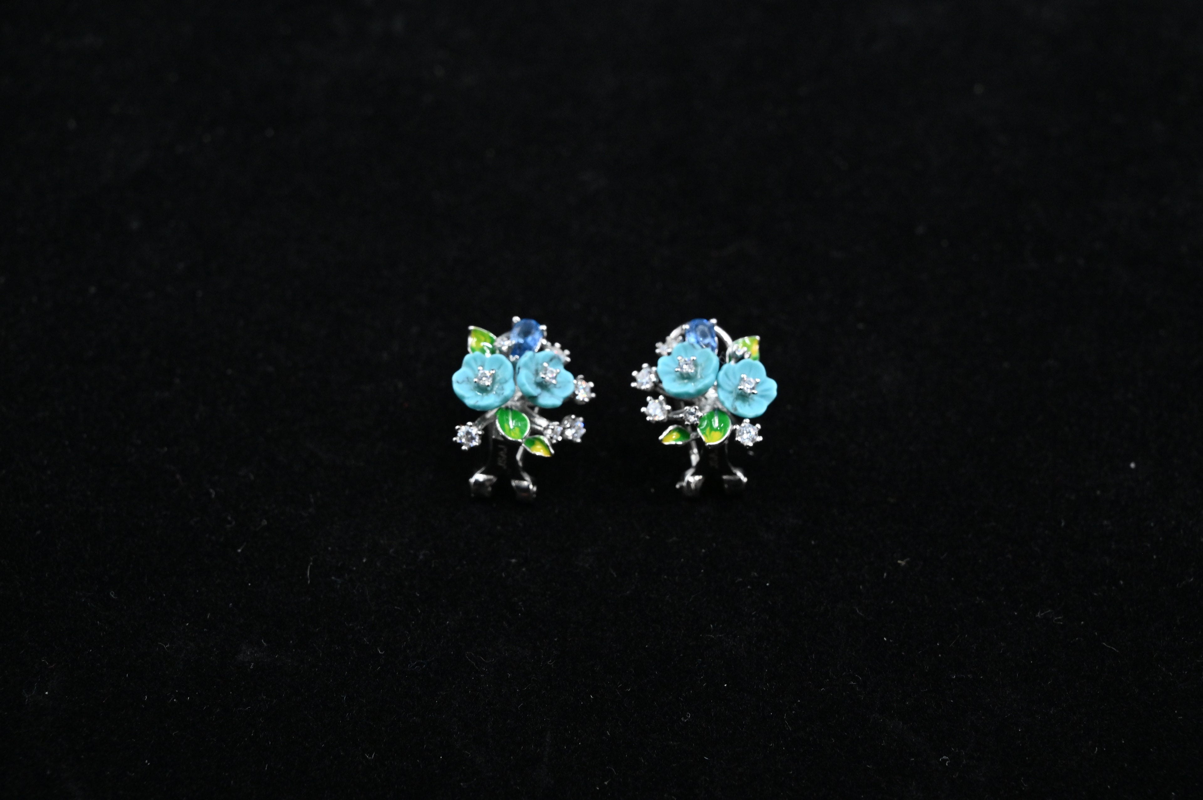 925 Sterling Silver flower Pendant Earring Handcrafted Jewellery Set