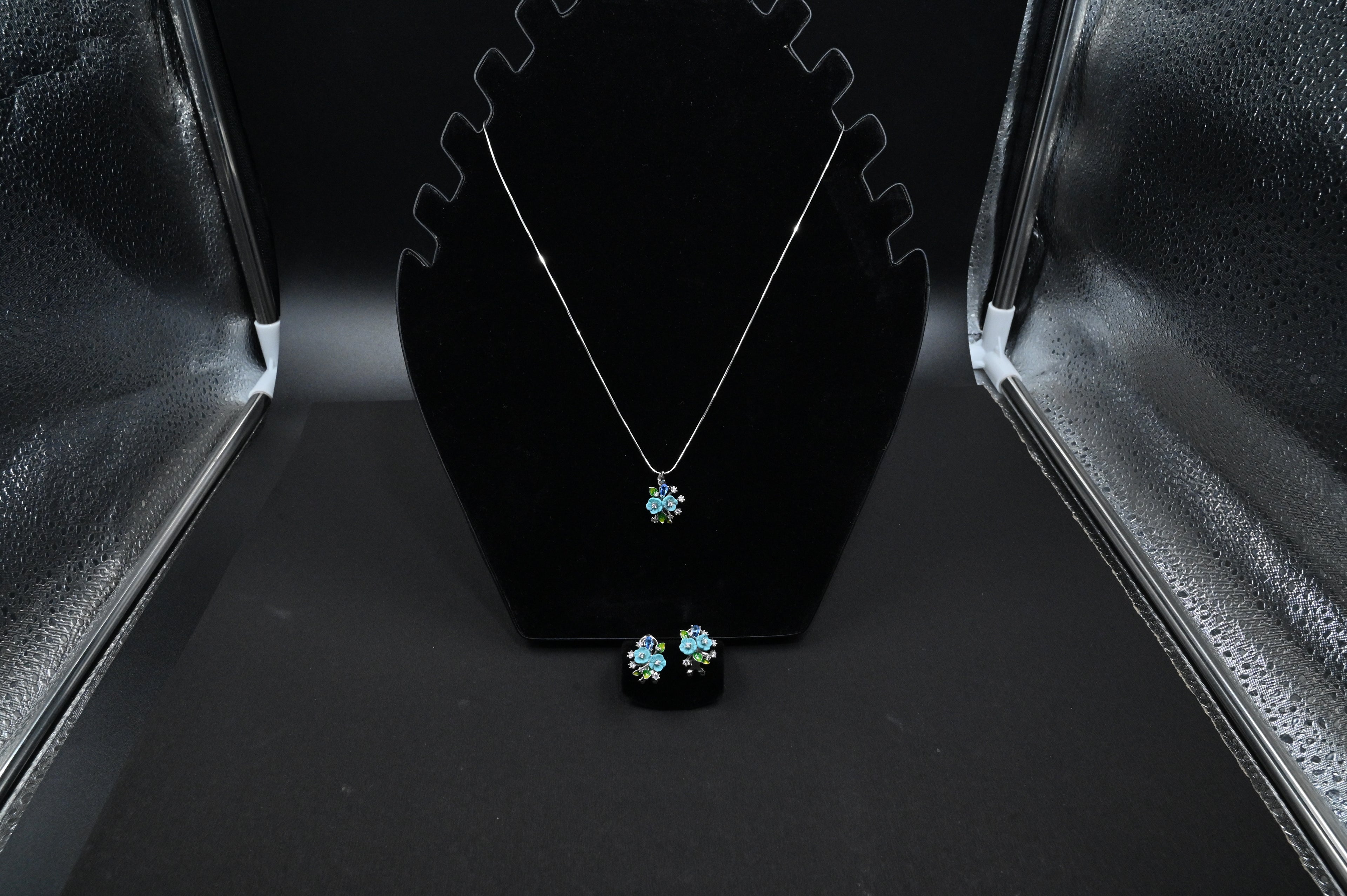 925 Sterling Silver flower Pendant Earring handcrafted Jewellery Set